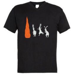 Мужская футболка  с V-образным вырезом Зайцы возле морковки - PrintSalon