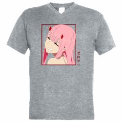 Мужская футболка  с V-образным вырезом Zero Two Smile - PrintSalon