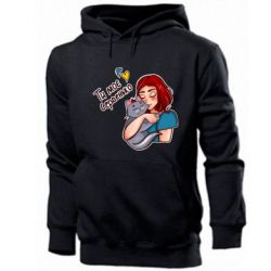 Мужское худи Девочка с котом - ты мое сердечко - PrintSalon