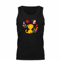 Мужская майка Cat, Flowers and Butterfly - PrintSalon