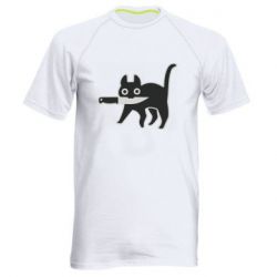 Мужская футболка для спорта Cat with a knife - PrintSalon
