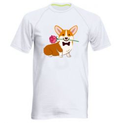 Мужская футболка для спорта Corgi With A Rose - PrintSalon