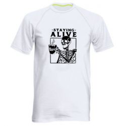 Мужская футболка для спорта Staying alive with coffee - PrintSalon