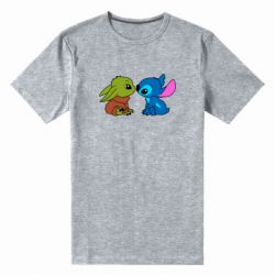 Мужская футболка премиум Baby Yoda And Stitch - PrintSalon