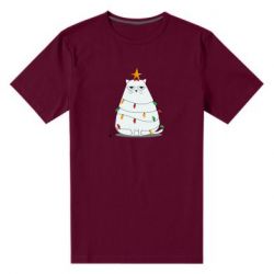 Мужская футболка премиум Cat and Christmas Lights - PrintSalon