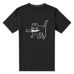 Мужская футболка премиум Cat with a knife - PrintSalon