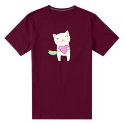 Мужская футболка премиум Cute cat with heart - PrintSalon