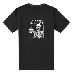 Мужская футболка премиум Staying alive with coffee - PrintSalon