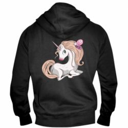 Мужское худи на молнии Unicorn with bow tie - PrintSalon