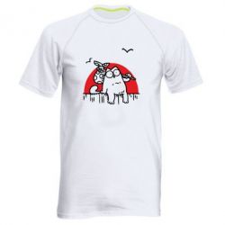 Мужская футболка для спорта Кот Саймона на фоне заката - PrintSalon