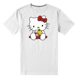 Мужская футболка премиум Kitty с букетиком - PrintSalon