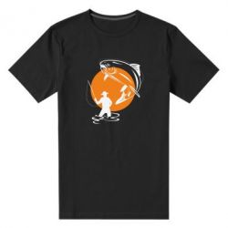 Мужская футболка премиум Рыбак на фоне солнца