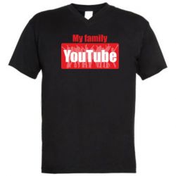 Мужская футболка  с V-образным вырезом My family youtube - PrintSalon