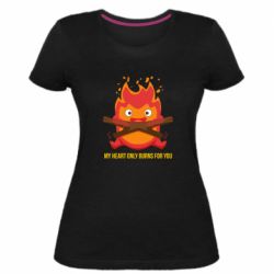 Женская премиум футболка MY HEART ONLY  BURNS FOR YOU - PrintSalon