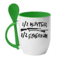 Чашка с ложкой Наполовину охотник, наполовину рыбак - PrintSalon
