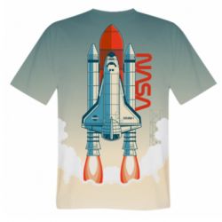 Мужская футболка 3D NASA logo and rocket-PrintSalon Мужская футболка 3D NASA logo and rocket