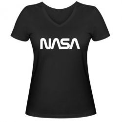 Женская футболка с V-образным вырезом NASA logo - PrintSalon