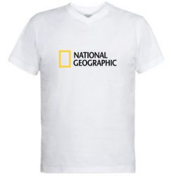 Мужская футболка  с V-образным вырезом National Geographic logo - PrintSalon
