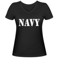 Женская футболка с V-образным вырезом NAVY - PrintSalon