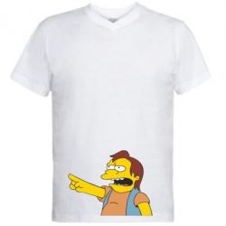 Мужская футболка  с V-образным вырезом Нельсон Симпсон - PrintSalon