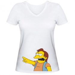 Женская футболка с V-образным вырезом Нельсон Симпсон - PrintSalon
