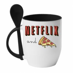 Чашка с ложкой Netflix and pizza - PrintSalon