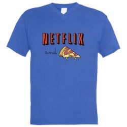 Мужская футболка  с V-образным вырезом Netflix and pizza - PrintSalon