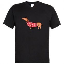 Мужская футболка  с V-образным вырезом New Year's Dachshund - PrintSalon