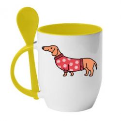 Чашка с ложкой New Year's Dachshund - PrintSalon