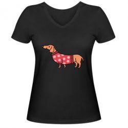 Женская футболка с V-образным вырезом New Year's Dachshund - PrintSalon