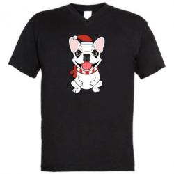 Чоловіча футболка з V-подібним вирізом New Year's French Bulldog - PrintSalon