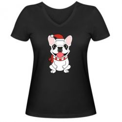 Жіноча футболка з V-подібним вирізом New Year's French Bulldog - PrintSalon