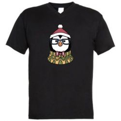 Мужская футболка  с V-образным вырезом New Year's Penguin - PrintSalon