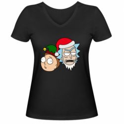 Женская футболка с V-образным вырезом New Year's Rick and Morty - PrintSalon