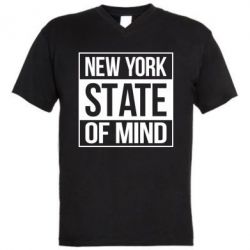 Мужская футболка  с V-образным вырезом New York state of mind-PrintSalon Мужская футболка  с V-образным вырезом New York state of mind