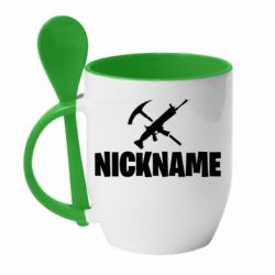 Чашка с ложкой Nickname fortnite weapons - PrintSalon
