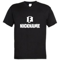 Мужская футболка  с V-образным вырезом Nickname fortnite-PrintSalon Мужская футболка  с V-образным вырезом Nickname fortnite