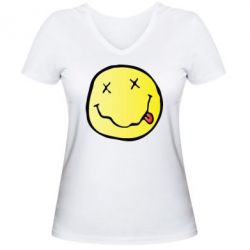 Жіноча футболка з V-подібним вирізом Nirvana Logo 3D - PrintSalon