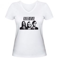 Женская футболка с V-образным вырезом Nirvana (Нирвана) - PrintSalon