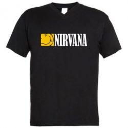 Мужская футболка  с V-образным вырезом Nirvana смайл - PrintSalon