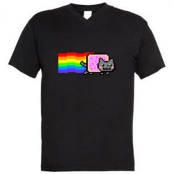 Мужская футболка  с V-образным вырезом Nyan cat - PrintSalon