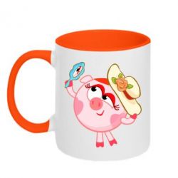 Чашка двухцветная 320ml Нюша в шляпке - PrintSalon