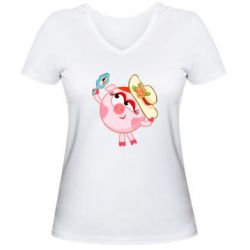 Женская футболка с V-образным вырезом Нюша в шляпке - PrintSalon