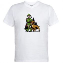 Мужская футболка  с V-образным вырезом Охотник с собакой - PrintSalon
