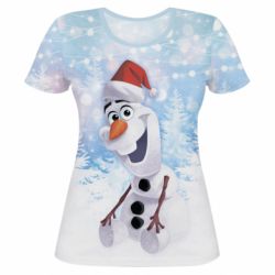 Жіноча 3D футболка Olaf in a New Year's hat - PrintSalon