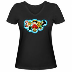 Женская футболка с V-образным вырезом One peace anime heroes - PrintSalon