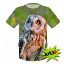 Дитяча 3D футболка Owl on green field