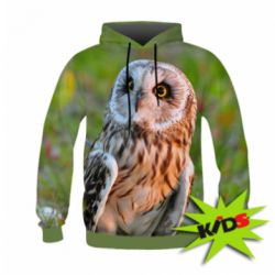 Дитяче 3D худі Owl on green field - PrintSalon