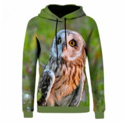 Жіноче 3D худі Owl on green field-PrintSalon Жіноче 3D худі Owl on green field