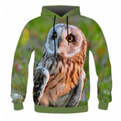 Чоловіче 3D худі Owl on green field - PrintSalon